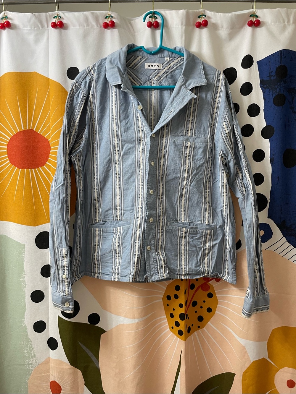 KOTN Light Blue and White Striped Cotton Button-Up shirt
